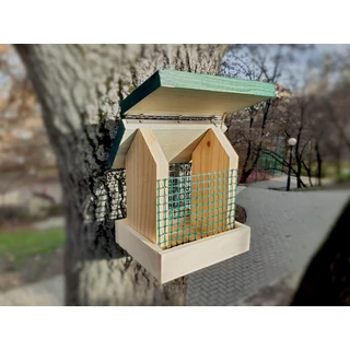 Madáretető önetetős, fa, 16,5*19,5*23 cm