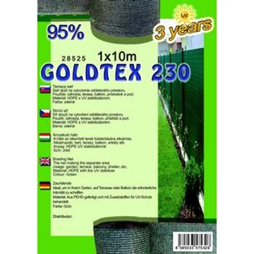 Árnyékoló háló GOLDTEX230 1x10m zöld 95%/6db-kart.