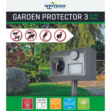 Weitech Ultrahangos kutya-macska riasztó 200m2/(kutya, macska, róka, nyest, nyúl, gém) 6 db/karton 