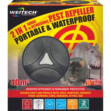 Weitech Ultrahangos kisállatriasztó, 40 m2/egér, patkány, kutya, macska, nyest, róka 6 db/karton