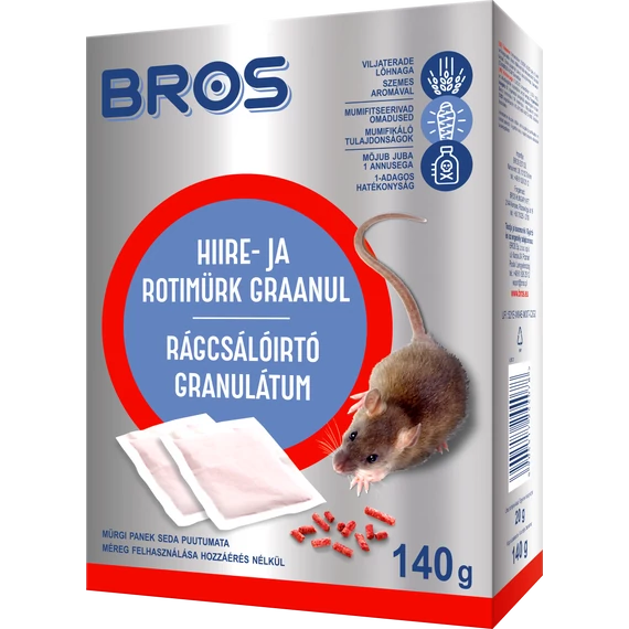 Bros rágcsálóirtó granulátum 140g 29ppm 12db/krt