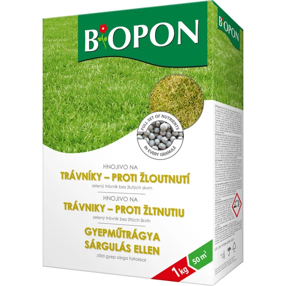 Biopon gyep sárgulás elleni növénytáp 1 kg 12 db/karton