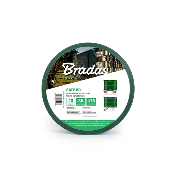 Bradas Kerítéstakaró szalag 4,75cm x 35m, 450g/m2, + klipsz 20db, zöld TOB45047535GRL