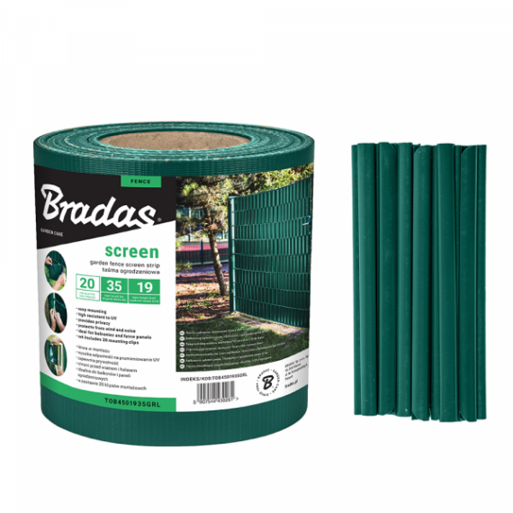 Bradas Kerítéstakaró szalag 19 cm x 35 m, 450 g / m2, zöld