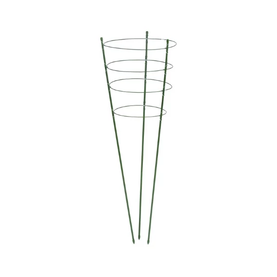 Virágtámasz, műanyaggal bevont fém, zöld, 60cmx7mm +3db gyűrű, átm.18-20-22cm /6db/karton