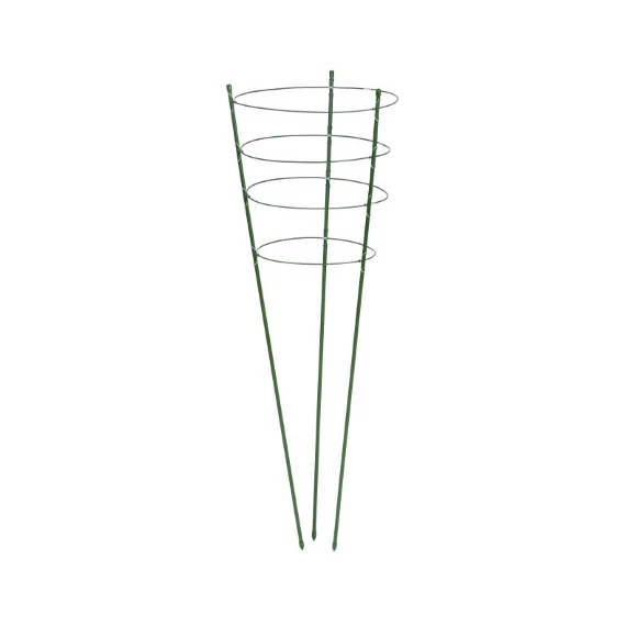 Virágtámasz, műanyaggal bevont fém, zöld, 90cm x 7mm+4db gyűrű átm.29,5-28-27-22cm /6db/karton