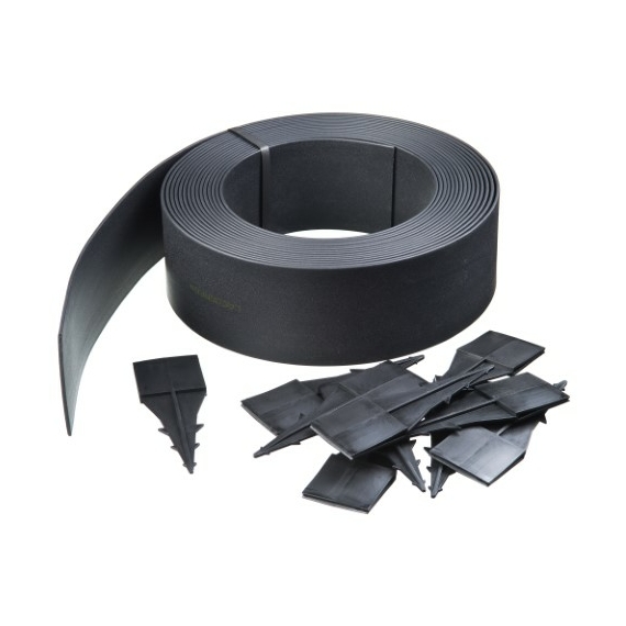 Gyepszegély szett fekete 9cmx15m vastagság 4,5mm +15db leszúró tüske