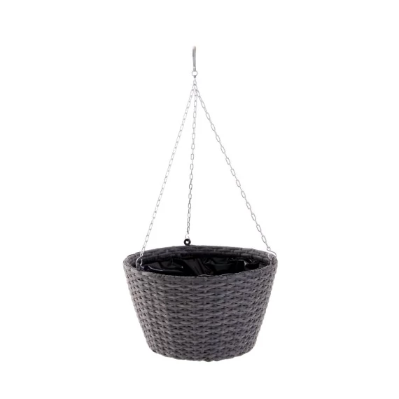 Virágtartó függőkosár, rattan fekete H19x25cm  