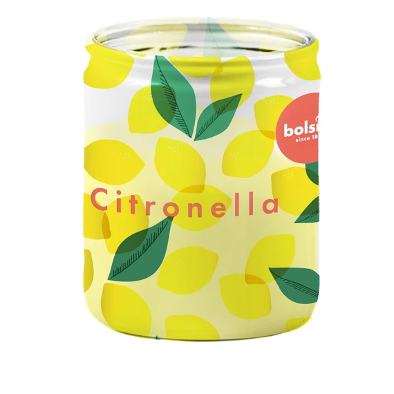 Bolsius citronellás gyertya dekor mintás üvegben 82/68mm, 29órás (6db/krt)