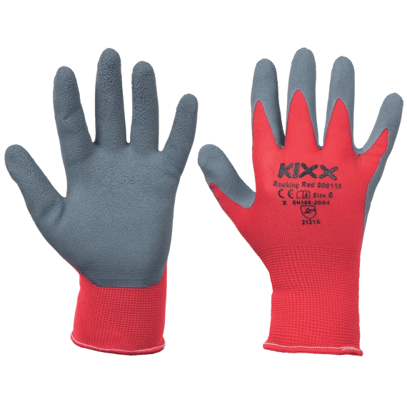 ROCKING RED kesztyű nylon latex te piros 8 méret12 pár/karton
