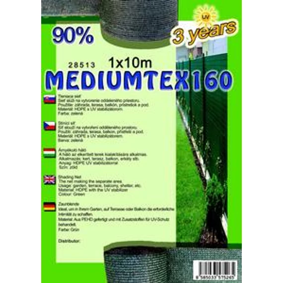 Árnyékoló háló MEDIUMTEX160 1x10m zöld 90%/6db-kart.