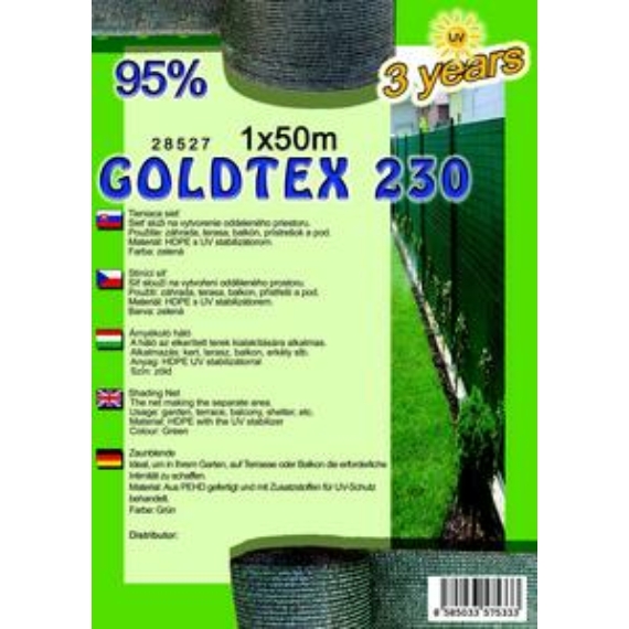 Árnyékoló háló GOLDTEX230 1x50m zöld 95%