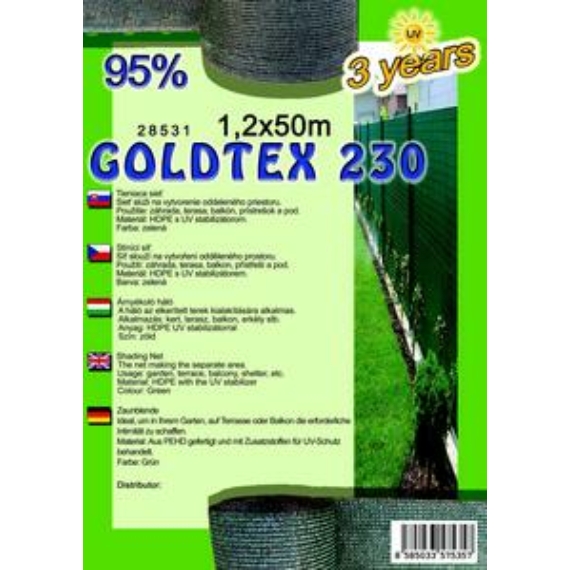 Árnyékoló háló GOLDTEX230 1,2x50m zöld 95%