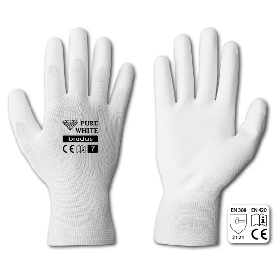 Kesztyű RWPWH7  PURE WHITE polyuretán 7" 24db/kart.