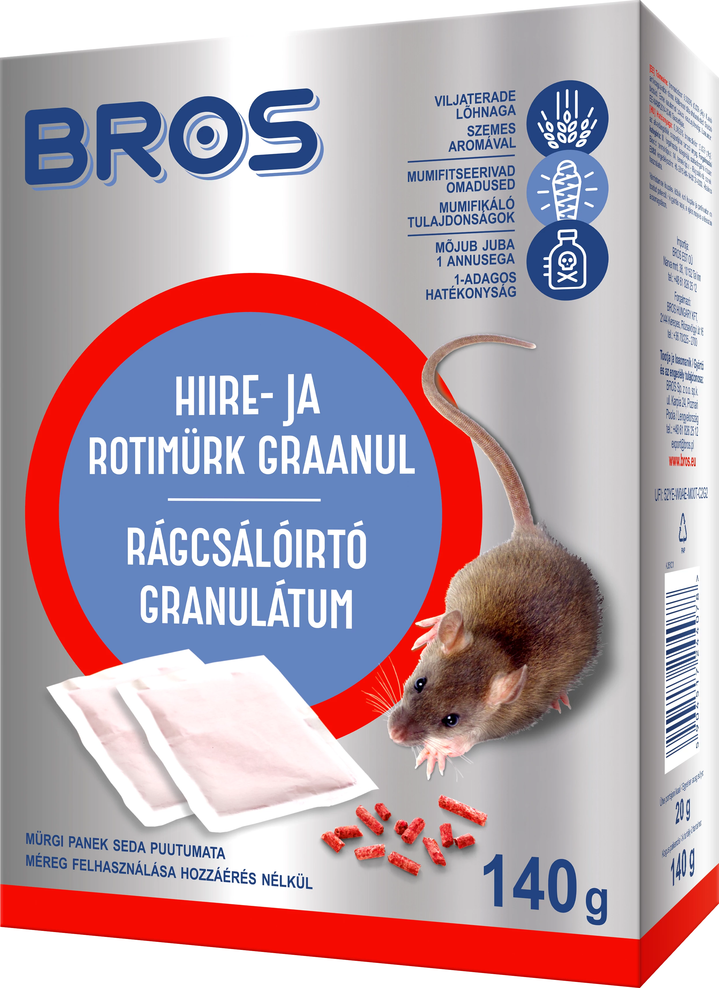 Bros rágcsálóirtó granulátum 140g 29ppm 12db/krt