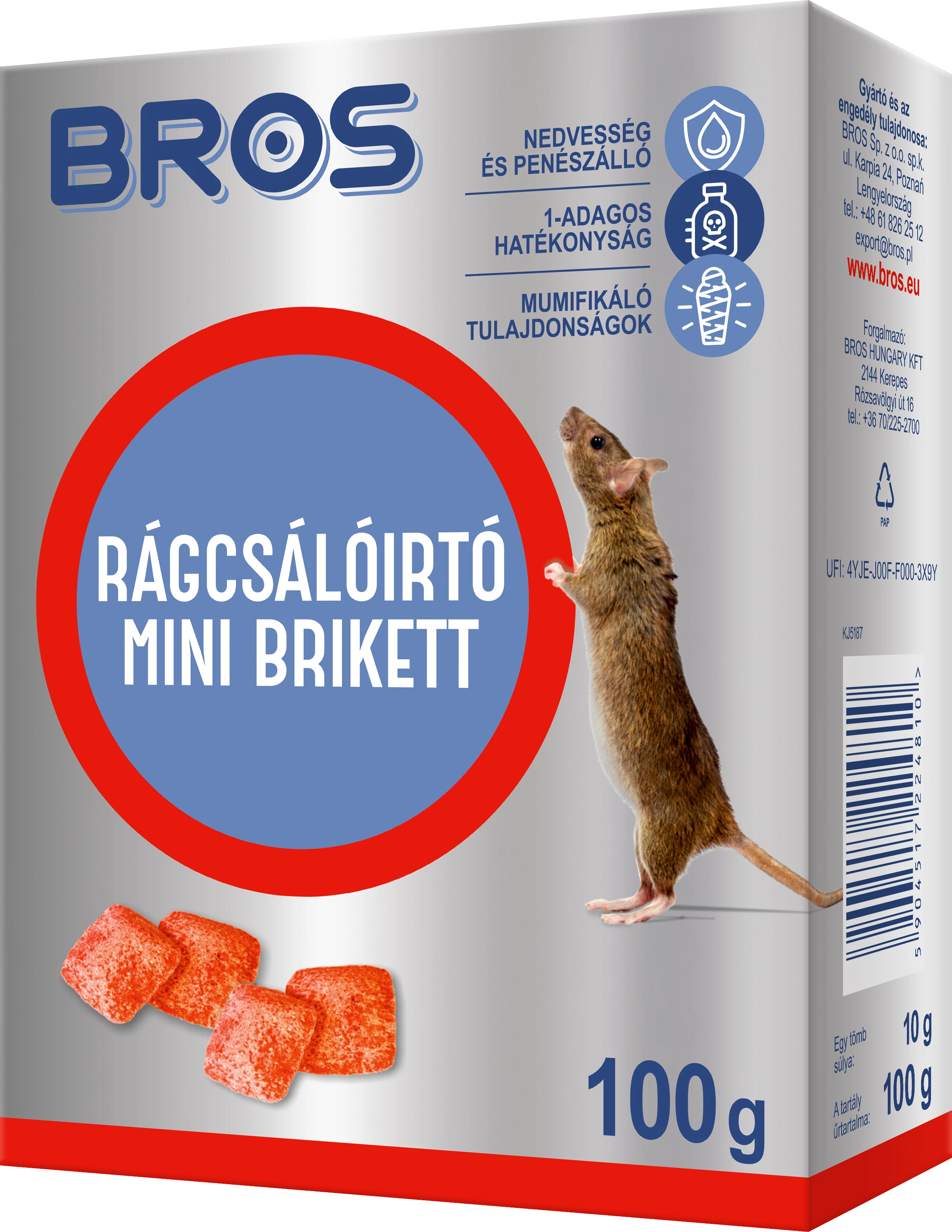 Bros Paraffinos rágcsálóirtó mini brikett 100 gr 12 db/karton