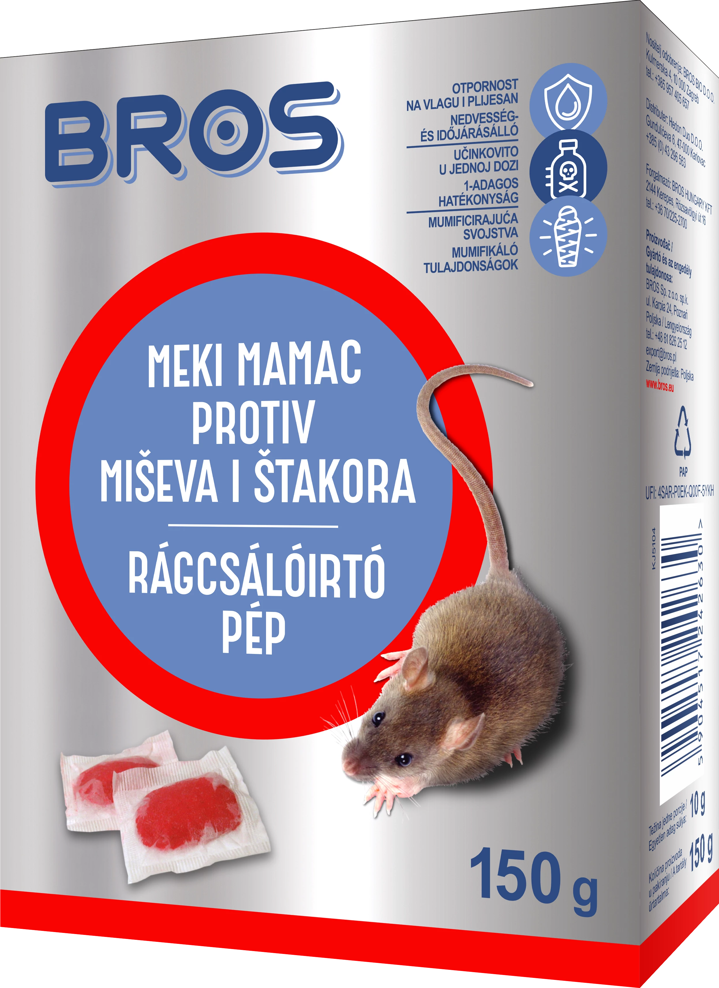 Bros rágcsálóirtó pép 150g 29ppm 12db/karton