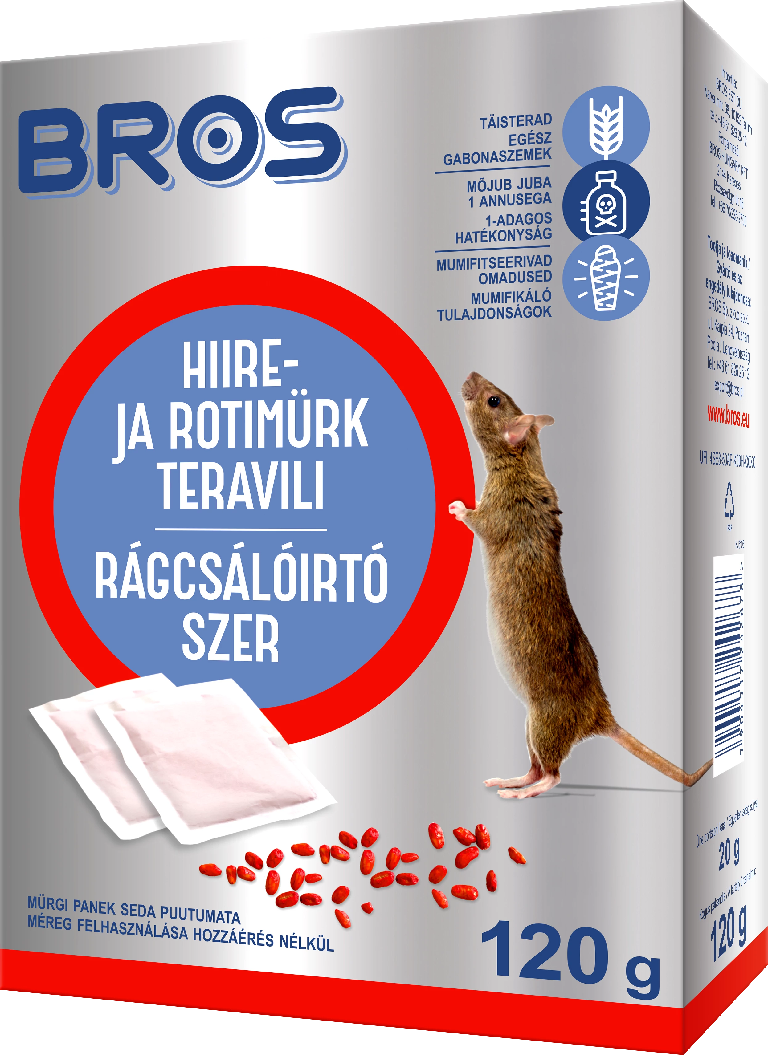 Bros rágcsálóirtó szer 120g gabonaszemes 29 ppm 12db/krt