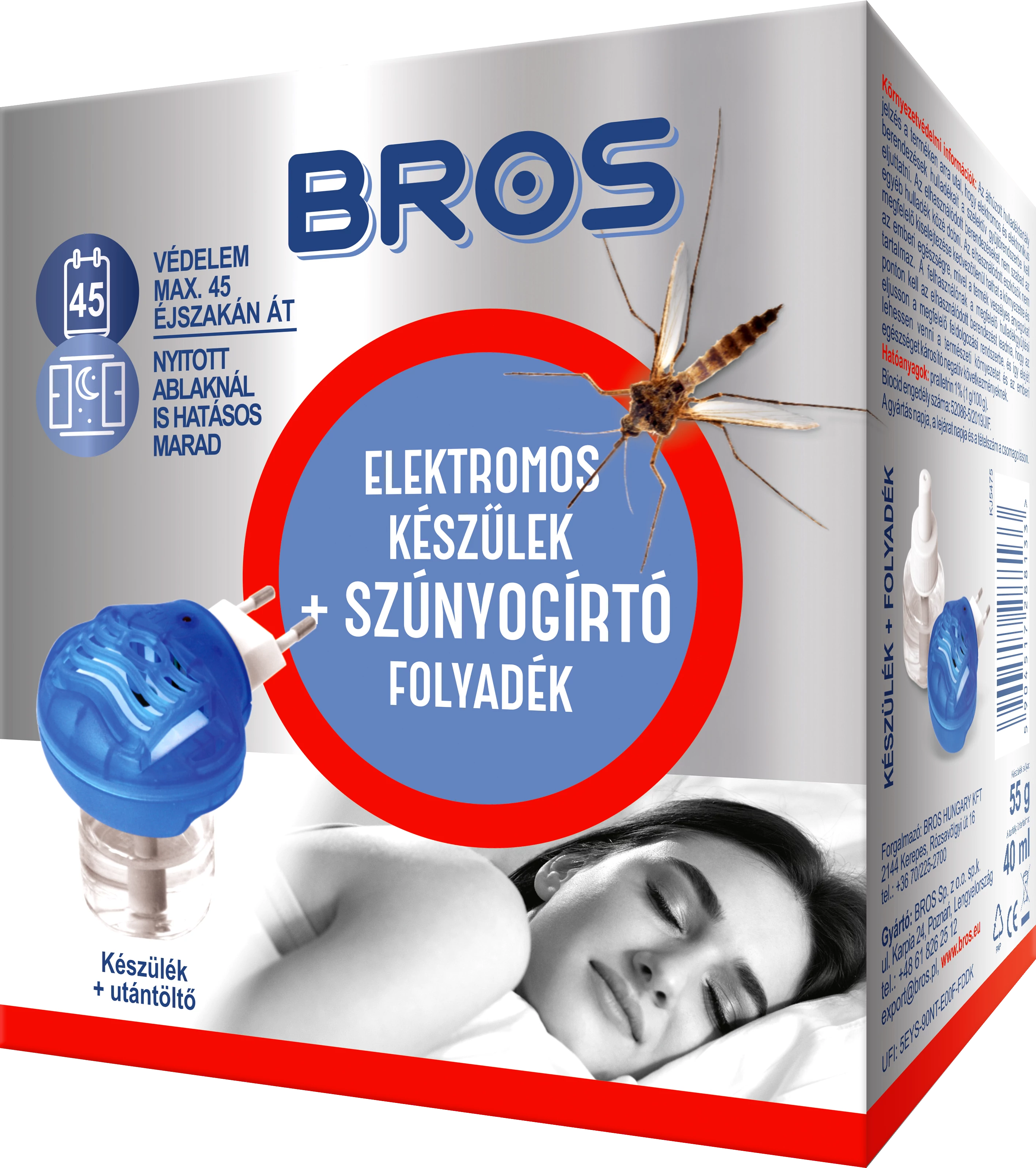 Bros Elektromos szúnyogirtó készülék+ 40 ml folyadék 12 db/karton