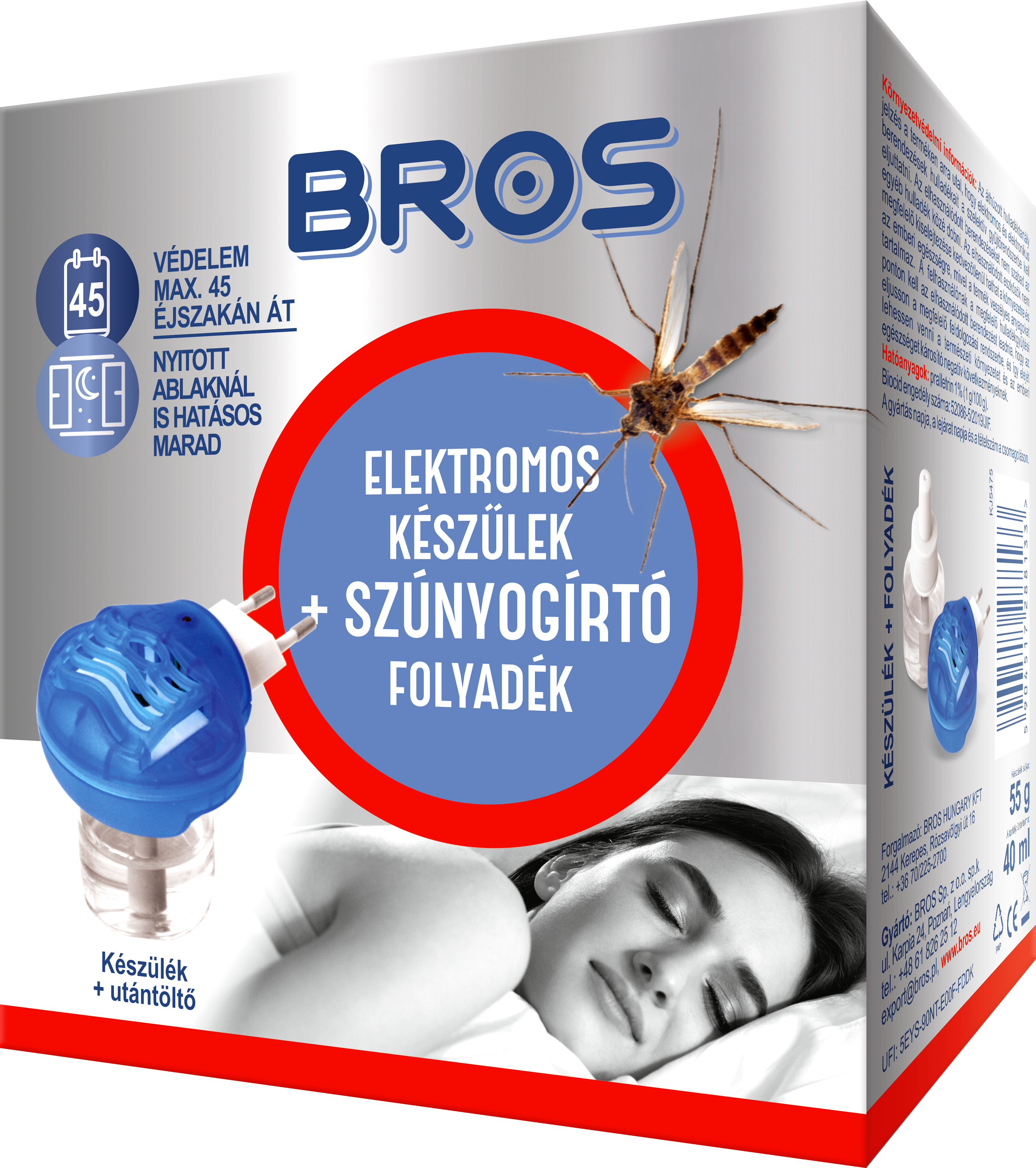 Bros Elektromos szúnyogirtó készülék+ 40 ml folyadék 12 db/karton