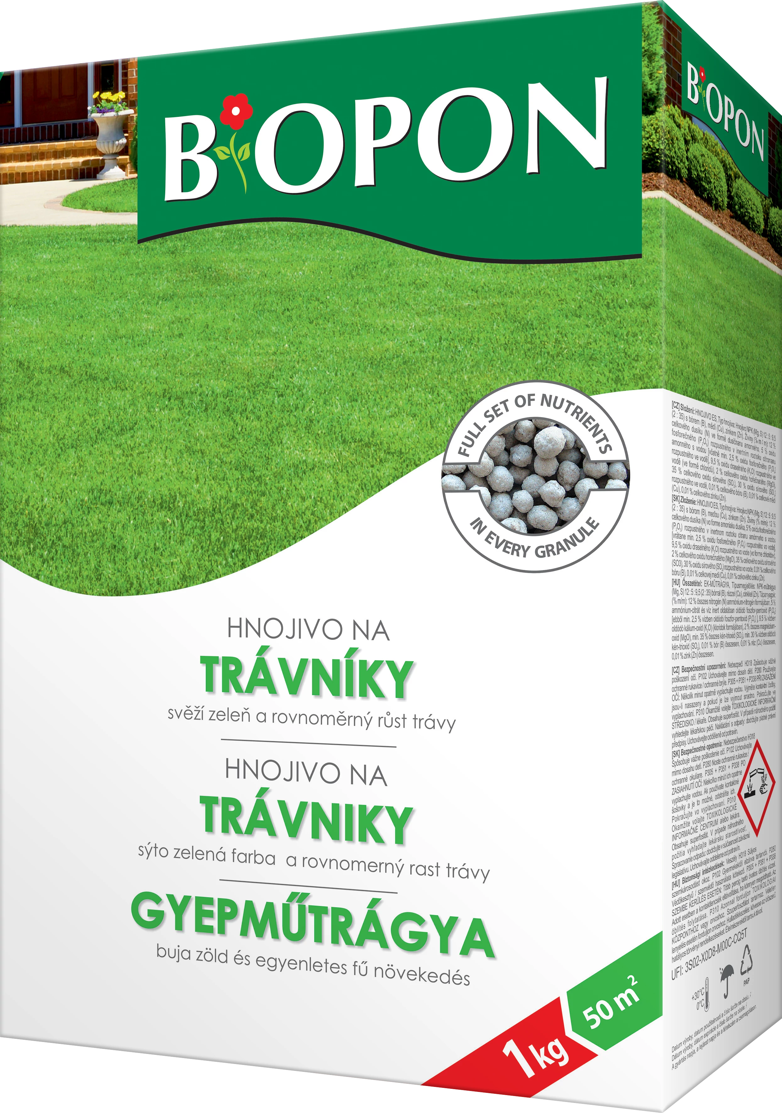 Biopon gyep növénytáp 1 kg, 12 db/karton
