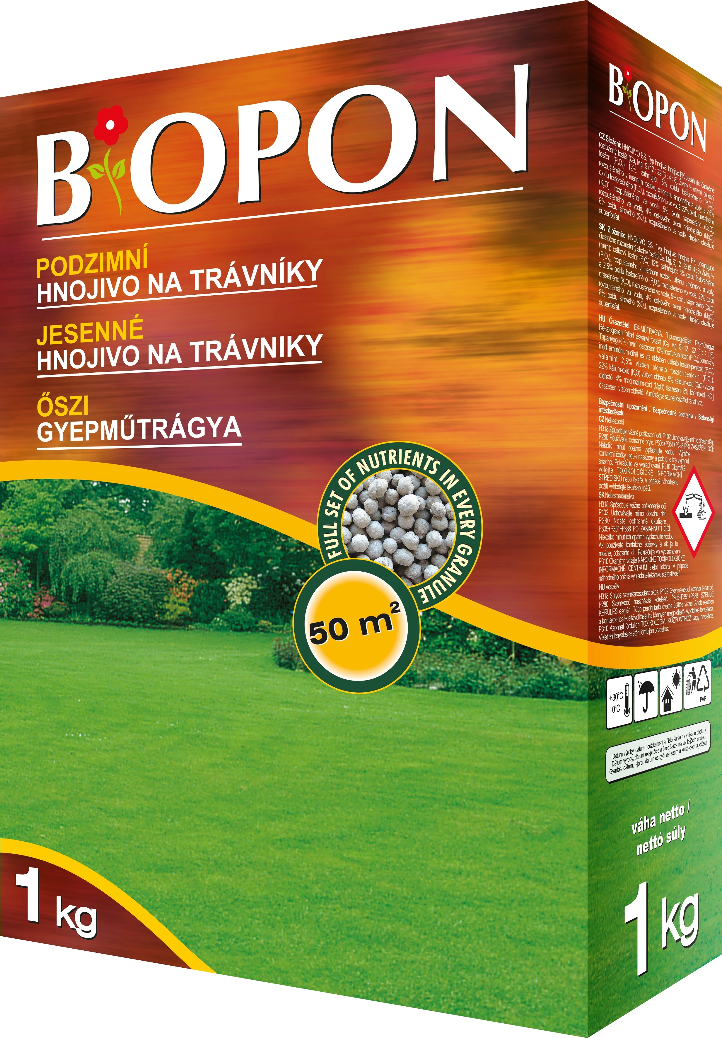 Biopon őszi gyep növénytáp  1 kg, 12 db/karton