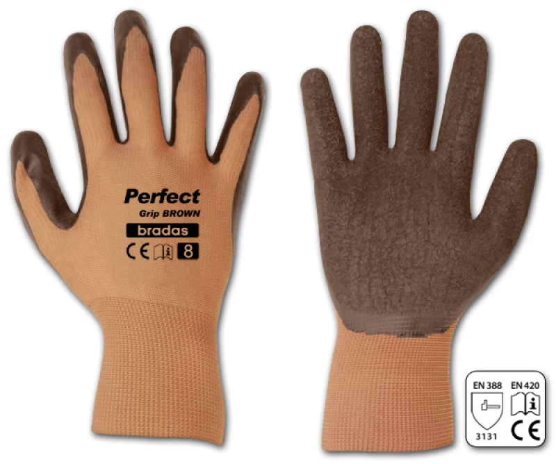 Kesztyű RWPGBR9  PERFECT GRIP BROWN latex 9