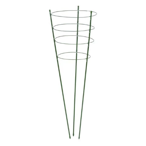 Virágtámasz, műanyaggal bevont fém, zöld, 90cm x 7mm+4db gyűrű átm.29,5-28-27-22cm /6db/karton