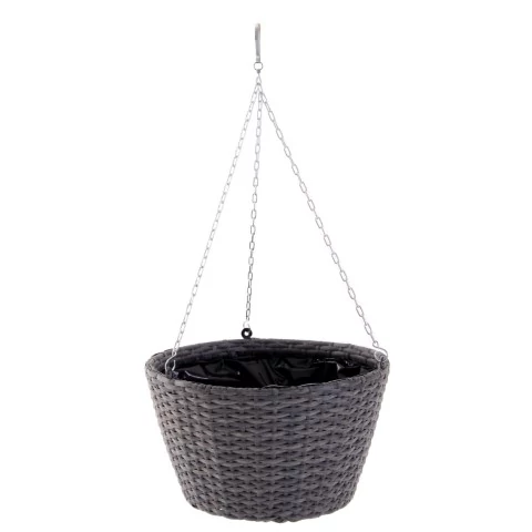Virágtartó függőkosár, rattan fekete H19x25cm  