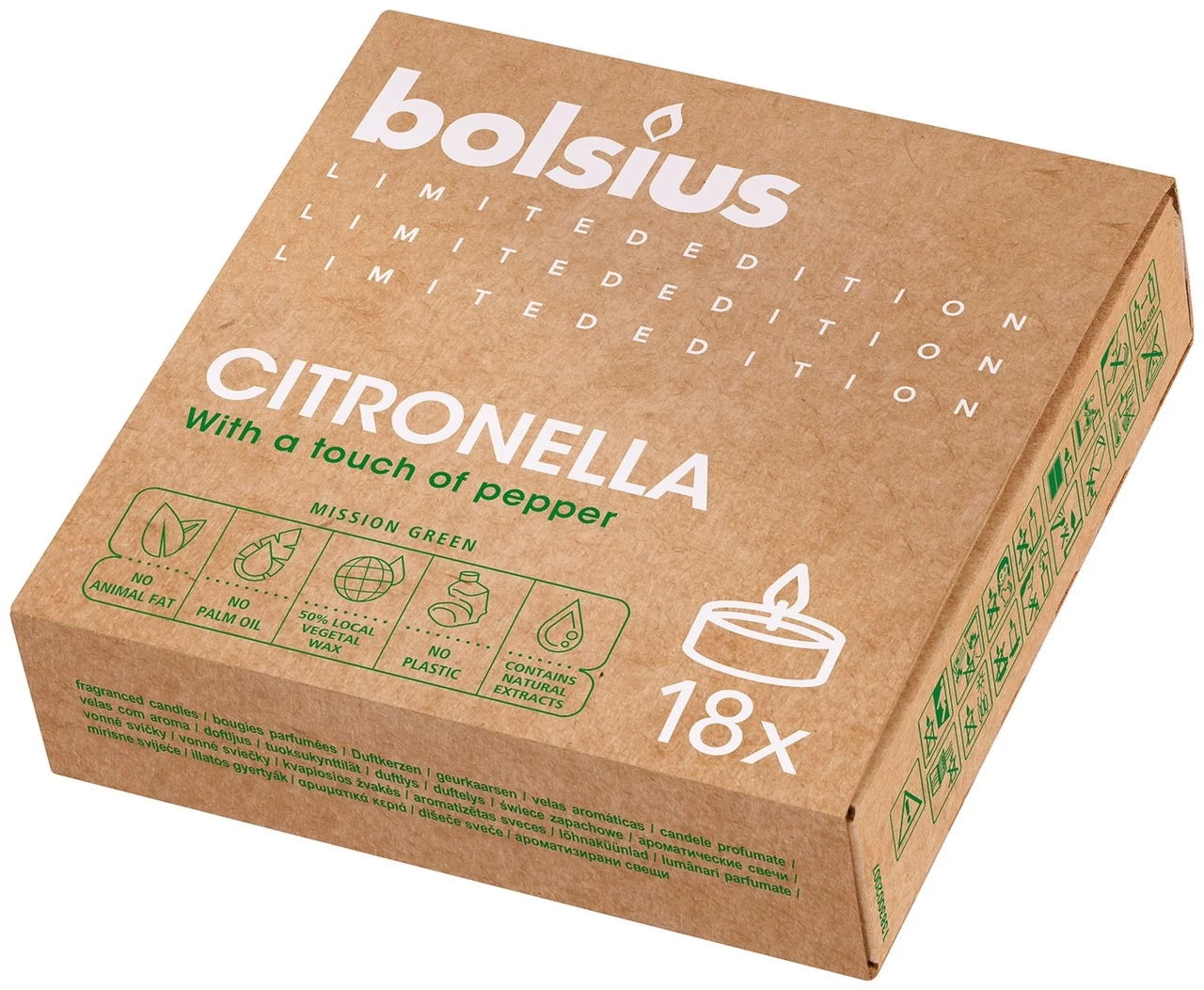 Bolsius citronellás teamécses 18db-os (8 doboz/karton)
