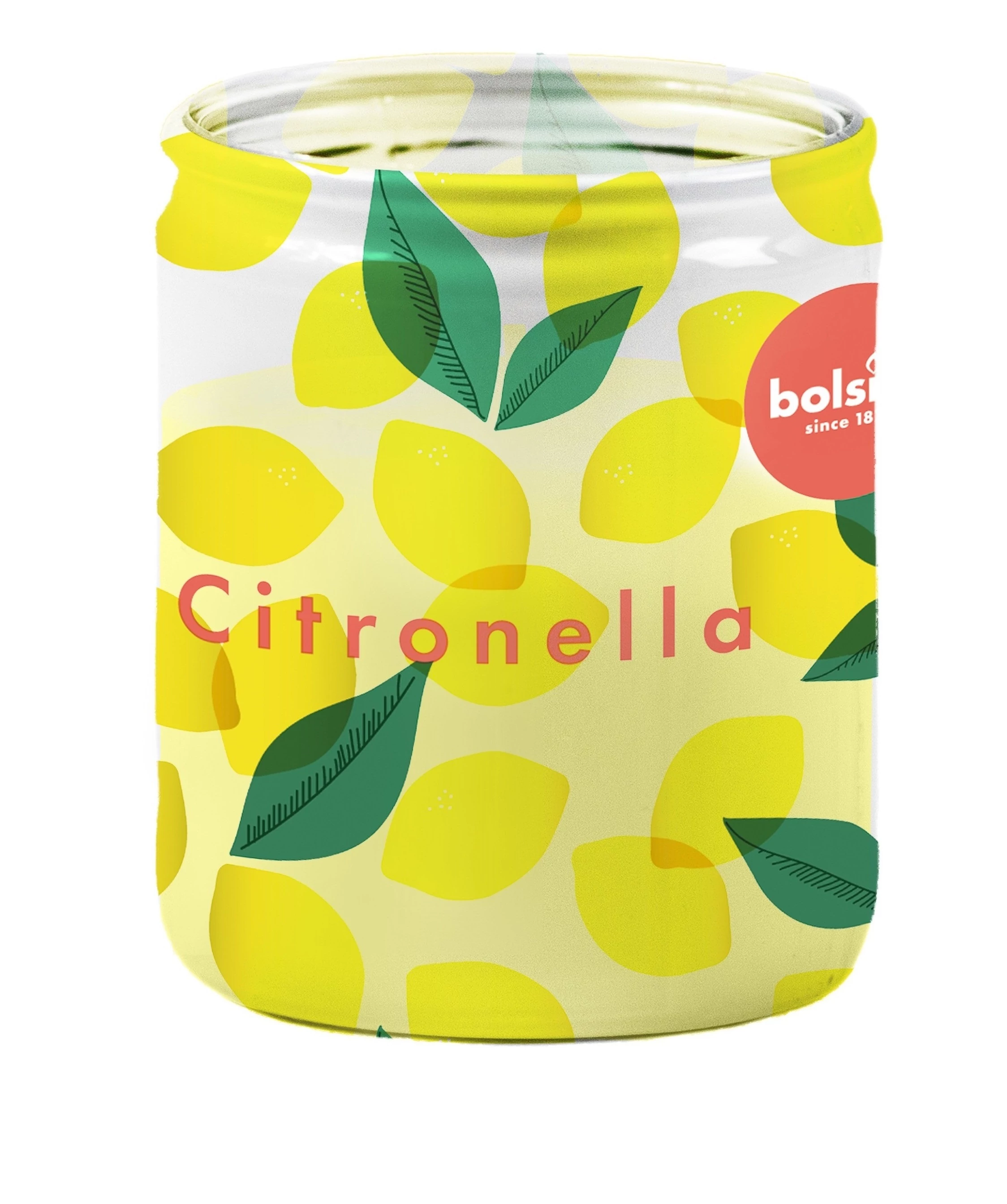 Bolsius citronellás gyertya dekor mintás üvegben 82/68mm, 29órás (6db/krt)