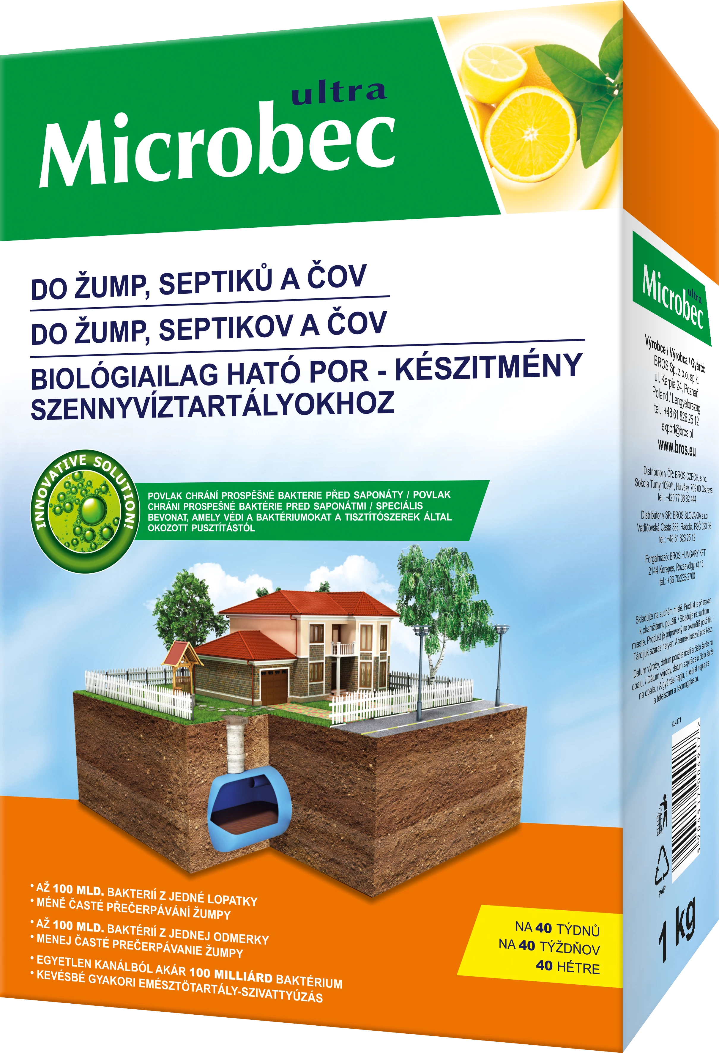 Bros Microbec -biológiailag ható por - készítmény szennyvíztartályokhoz 1kg (6 db/karton)
