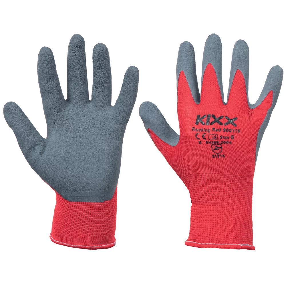 ROCKING RED kesztyű nylon latex te piros 8 méret12 pár/karton