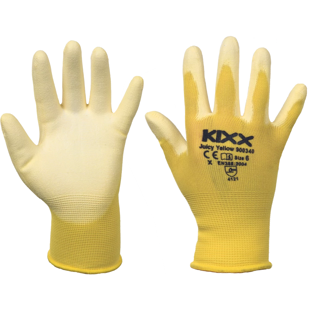 JUICY JELLOW kesztyű nylon PU sárga 8 méret12 pár/karton