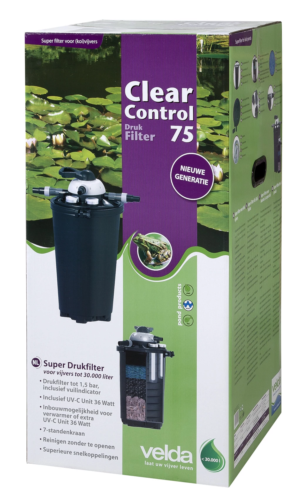 Velda Clear Control 75 nyomás alatti szűrőszett (CC75+UV-C36W+ HS 8 000 pumpa), 30 m3 vízhez
