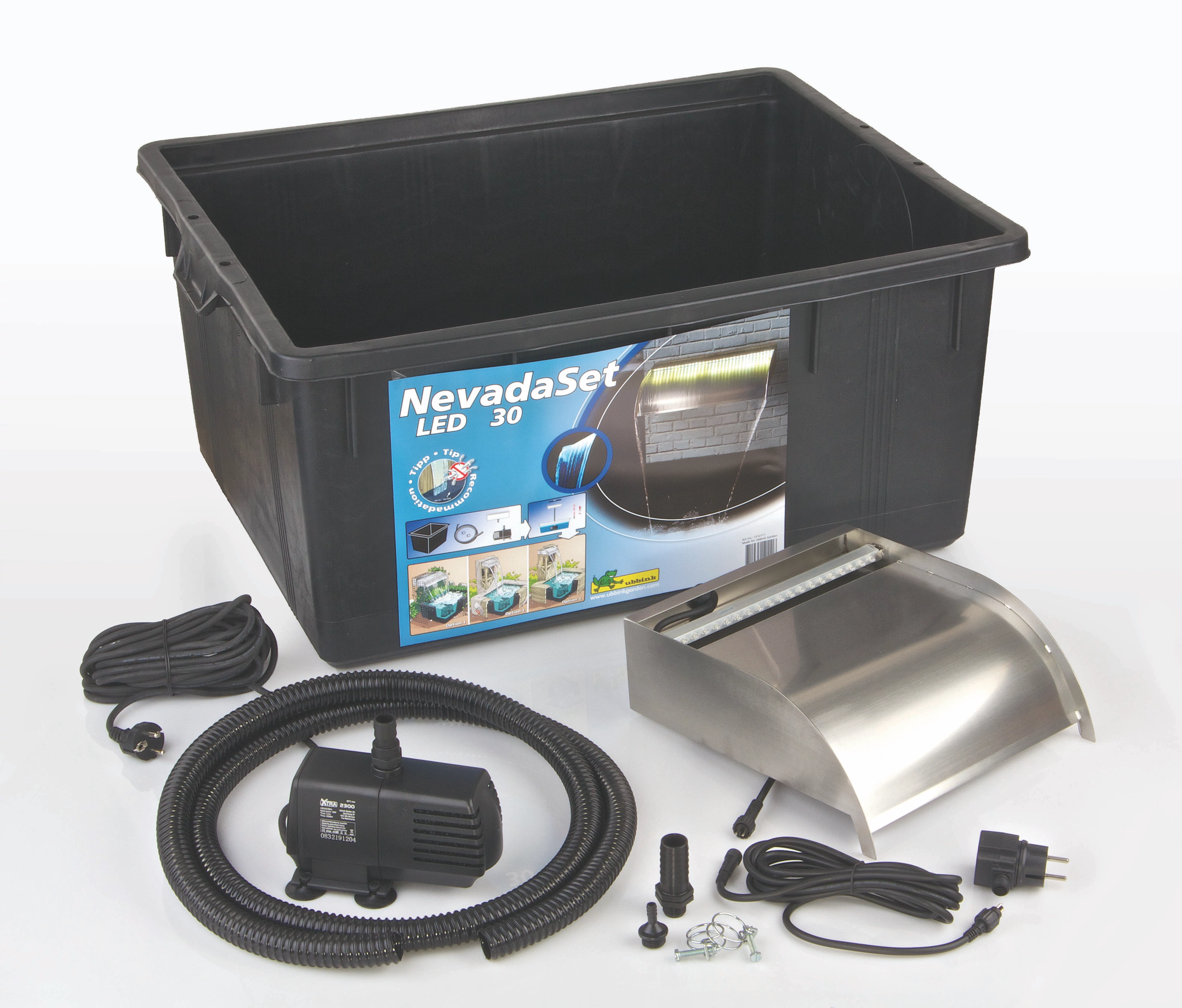 Vízeséselem Nevada LED 30 cm szett + pumpa Xtra 2300 + Quadro I + kiegészítők