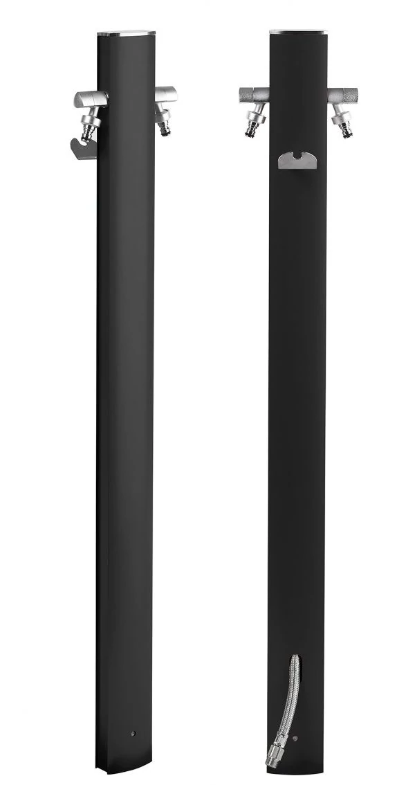 Colortap Kerti kút TOTEM 407 - Matt fekete, 2 db csappal, flexibilis bekötőcsővel, tömlőtartóval