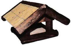 Madáretető 38x38x25cm (festett fenyő, nád tetővel)
