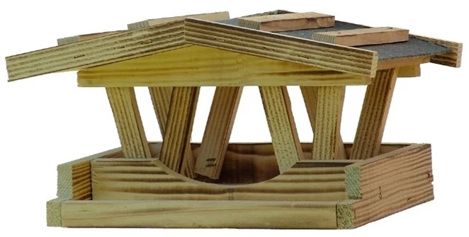 Madáretető 30x20x20cm (perzselt fenyő, kátrány lemez tetővel)