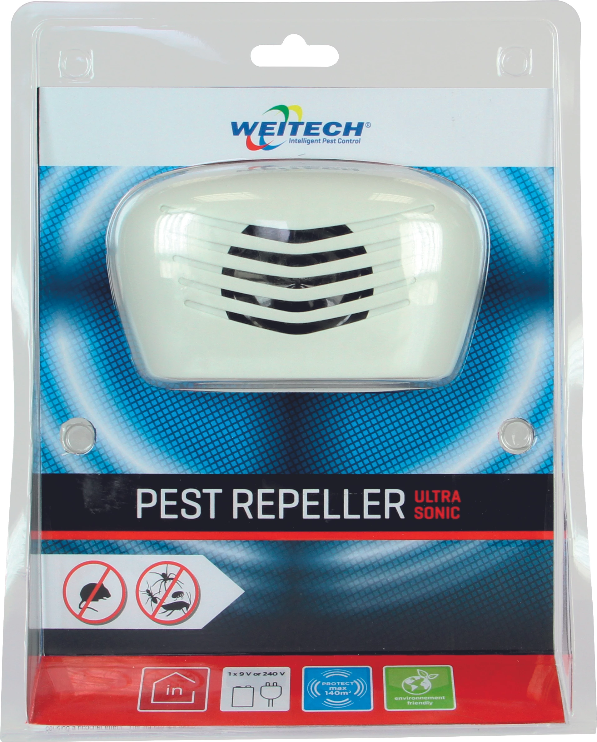 Weitech Ultrahangos kártevő riasztó 140 m2/hálózatról és elemmel is működik 6db/karton