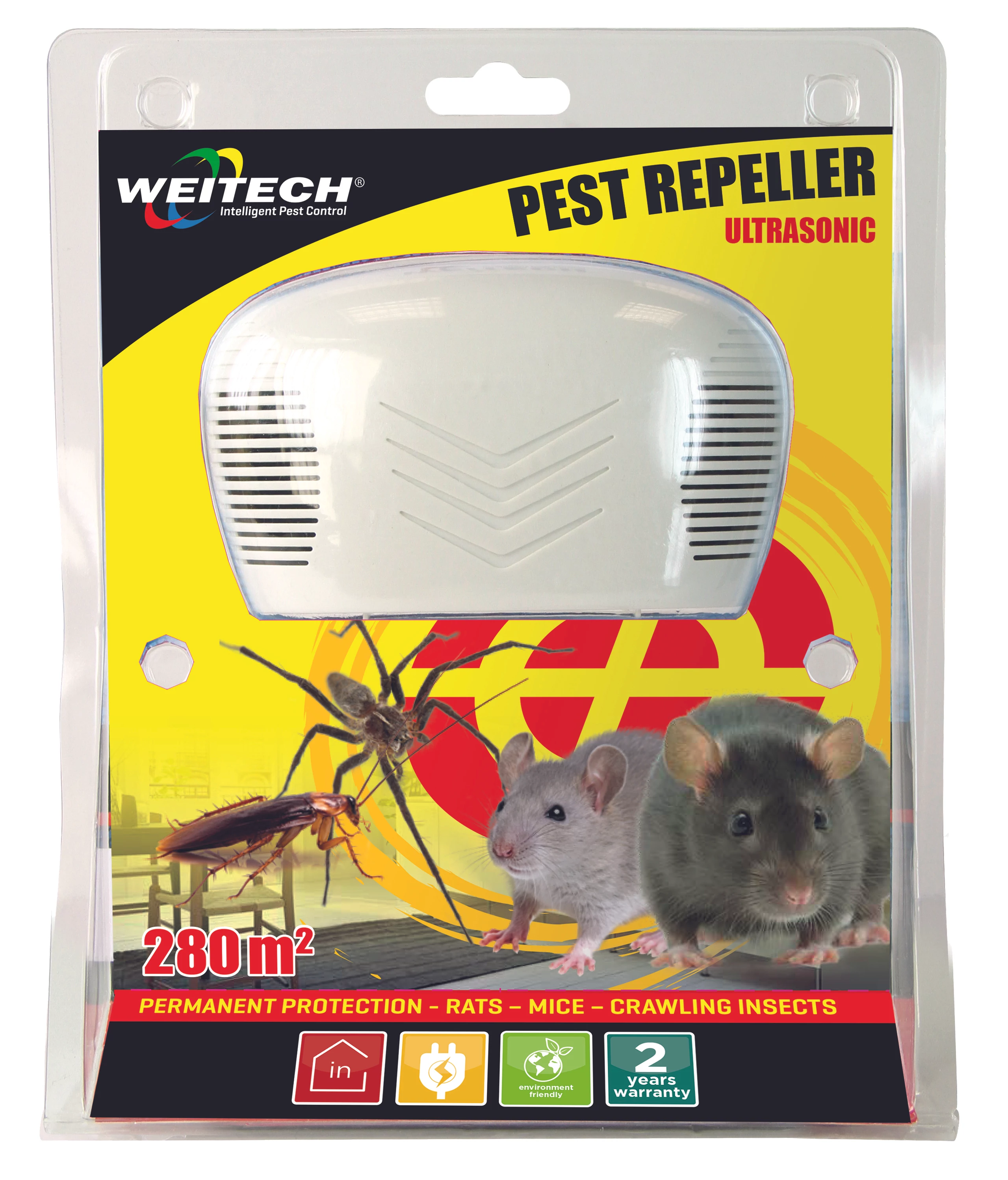 Weitech Ultrahangos kártevő riasztó 280 m2//hálózatról működik 6 db/karton
