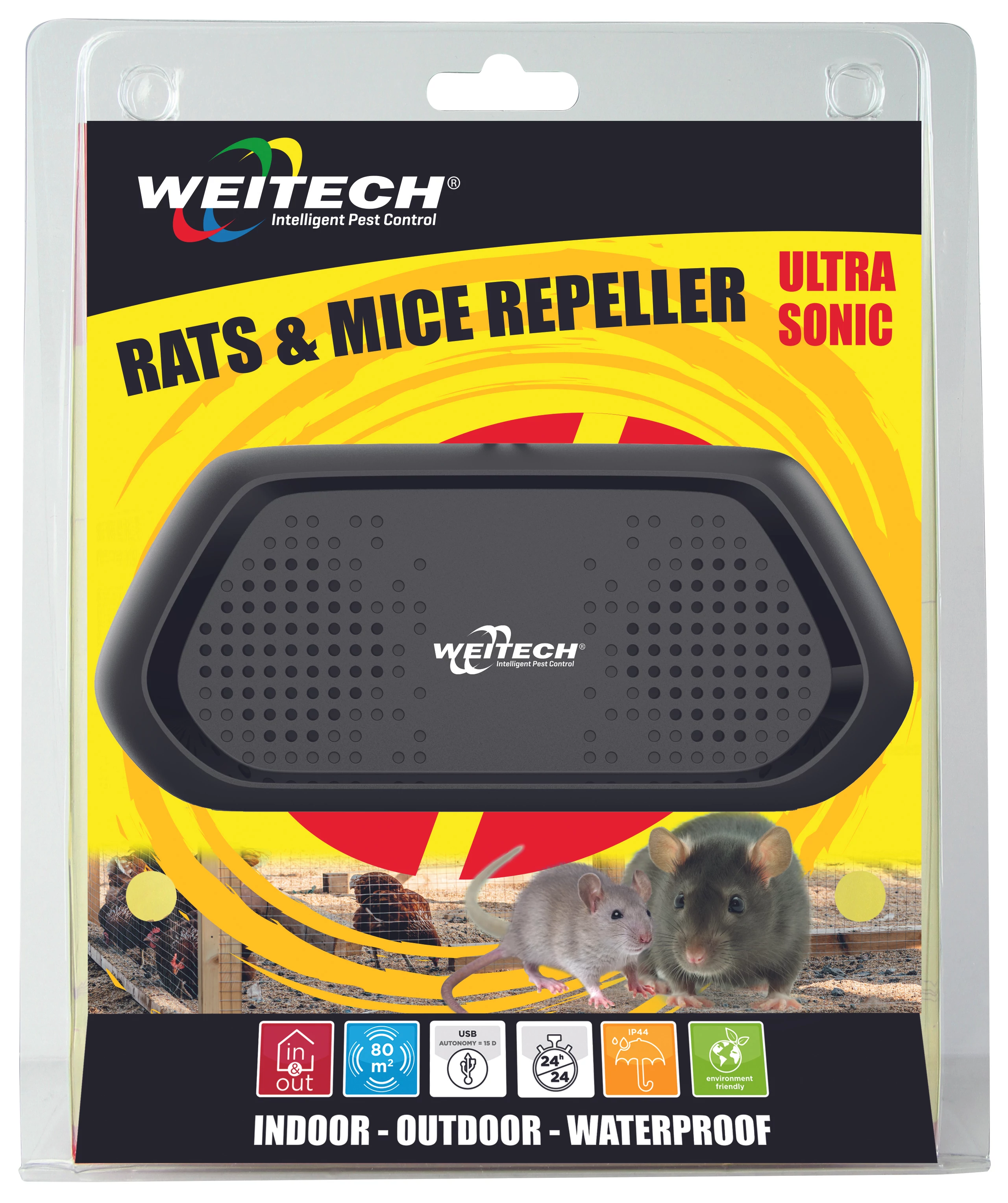 Weitech Ultrahangos patkány és egérriasztó IP44 kül és beltéri 6 db/karton
